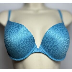 36D Teal Victoria Secret Push Up Bra Wear Everywhere Super Push-Up Cheetah Print